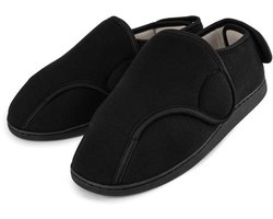 Pantoffels voor heren, extra breed, klittenbandsluiting, traagschuim zool, voor gezwollen voeten, maat 37-47, zwart