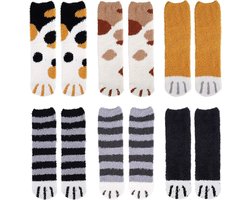 Pluche sokken voor vrouwen | Kattenpoot winterzacht | Slaap bed vloersokken | Schattige koraal fleece voeten warm | Kerstmis verjaardagscadeau (6 paar) | Gemengde kleuren | One size