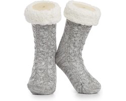 Pluizige pantoffelsokken voor dames en heren - Thermische gebreide sokken met anti-slip