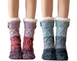 Twee paar gebreide fleecesokken voor dames - warme, comfortabele, zachte en donzige slaapsokken voor de winter