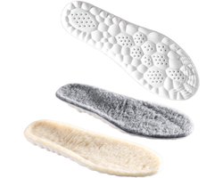Twee paar wollen binnenzolen, verdikte wollen binnenzolen, warme binnenzolen, zweetabsorberend, schokabsorberend, comfortabele zachte zolen, unisex, beige + grijs,EU 43-44