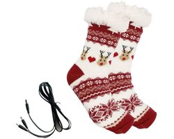 Vloerwarmer voor dames, verwarmd door lamsvacht-pantoffels van acryl, 22 cm, USB，antislip, zacht en comfortabel, perfect voor huisvrouwen die thuis op kantoor werken