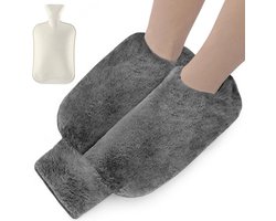 Voeten Verwarmer - Voetwarmer verwarmde voetenwarmer met rubberen warmwaterkruik en wasbare pluche hoes voor warmte, niet-elektrische slipper voor pijnverlichting van voeten, geschikt voor dames en heren,