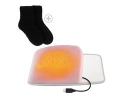 Voetenwarmer - Incl pluche sok - Verwarmde zitkussen - USB aansluiting - Snelle Opwarming - Energiezuinig - Voor Bureau, Bank, Auto en Reizen