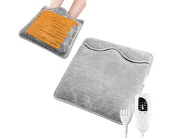 Voetverwarmer elektrisch – verwarmingsmat - Warme Voeten Warmtekussen -Elektrische deken -Elektrische Voetenwarmer - Verwarmde voetenmat - 40 x 40 cm - 6 temperatuurstanden - Vier timerstanden - Machine- en handwasbaar - Unisex - Afneembaar - Grijs
