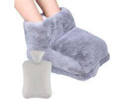 Voetwarmer, grote warmwaterkruik, voetverwarming, super zacht en warm, wasbare stof, voetenwarmer, warmwaterkruik voor de voeten, voor koude voeten in de winter (grijs, 25 x 30 x 25 cm)