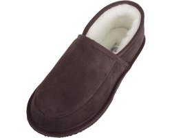 Warme Heren Dames Pantoffels van Lamswol Suède met Lichte Zool - Bruin