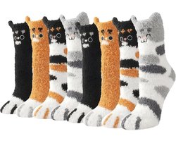 Warme huissokken dames 8 paar - Zacht Pluche Kattenpootjes Design - Maat 39-42