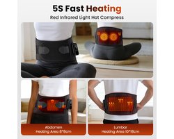 WK Draadloze Verwarmde Massage Tailleband – 2 Motoren – 3 Warmtestanden (48–58℃) – Infrarood Snelle Verwarming – 15 Min Timer – Buik- & Lendenondersteuning – Oplaadbaar via Type-C