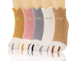 Wollige Kattenpoot Sokken - Dikke Warme Knuffelsokken voor Vrouwen en Meisjes - Meerkleurig