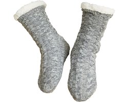 Zeynomax - Warme Winter Mannen Slipper Sokken | Gezellige Pluizige Fleece Voering | Antislip Grips | Xmas Kousen | Grijs | Maat US 7-10 | Indoor Thuisgebruik | Cadeau voor Mannen