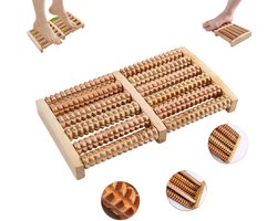 Houten voetmassageapparaat voor thuis - Voetmassageapparaat met rolmechanisme en acupressuurpunten - Natuurlijke houtkleur - Voetmassagerollers - Dubbele houten voetrollers - Massief houten voetmassageapparaat