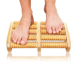 Houten voetmassagerol -Massagetool met natuurlijk hout - Dubbele Voetmassager met acupressuurroller -Voetroller - Verlicht plantaire fasciitis - 6 rijen rollers - Geschikt voor thuis- of kantoorgebruik - Houtkleur