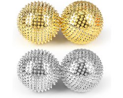 Massagebal magnetische - 2 paar Voetmassage ballen - Massagebal Egel - Myofasciale Bal - Handmassageballen - Massageballen met spikes - Myofasciale massageballen - Massageballen voor verschillende lichaamsdelen - 4,7 cm - Zilver/goud