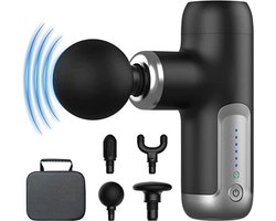 Namajunas - Massage gun - Spiermassager - Uitgerust met 4 massagekoppen - 6 intensiteitsniveaus - Zwart - Massage pistool - Opbergcase - Krachtig en Draadloos Sport en Relax Massage Apparaat - Draadloos