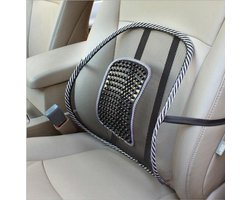Rugleuning van mesh met lendenmassagekussen, ademend en ondersteunend, met elastische banden, geschikt voor autostoelen en bureaustoelen.