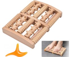 Voetmassage apparaat-voetmassage apparaat bloedsomloop-Handmatige houten voetroller voor plantaire fasciitis - voor verlichting van voetpijn en spierontspanning voor mannen-vrouwen en senioren (5-rijen met dubbele versnelling) - 27x18,5x4cm