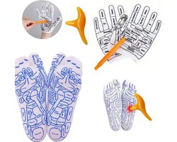 WoodyDoody Massage Acupunctuur Reflexologie HANDSCHOENEN en SOKKEN SET - Reflexology Sokken en Handschoenen met Drukpunt Aanduiding en 2 Stijlvolle Acupressuur Pennen voor Voetmassage en Handmassage - Voetreflexologie Handreflexologie UNISEX