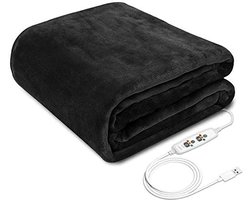 Actania Elektrische Onderdeken - 45 x 80cm - USB - Thermostaat - 1 Persoons - 3 Warmte Standen - 3 Snelheids Timing - Mink Fluweel - Extra Snelle Opwarming - Zwart