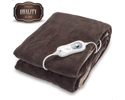 AG Elektrische Warmtedeken - Bovendeken - 2 Persoons - 3 Standen - Met Timer en Overhittingsbeveliging - Afstandbediening - Bruin- 1-Persoons