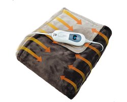 AG170 Elektrische deken - bovendeken 160x120cm - elektrisch - wasbaar -Met Timer en Overhittingsbeveliging - 3 temperatuurstanden -Bedrade Afstandsbediening - Energiezuinig -Bruin- 1-Persoons