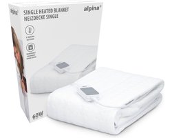 alpina Warmtedeken 1 Persoons - Elektrische Bovendeken - Onderdeken 3 Standen - Wasbare Elektrische Knuffeldeken - Warmte Deken Elektrisch - Elektrische Omslagdeken 80x150 cm - Wit