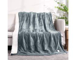 Aurixi® Elektrische Plaid - Elektrische Bovendeken Met Automatische uitschakeling – Fleece Deken Met 6 Warmte niveaus - Elektrische Knuffeldeken - Knuffelwarmtedeken – Licht Grijs - 180cm x 130cm x 1cm