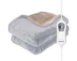 Auronic Elektrische Deken - 160 x 120 cm - 1 Persoons Warmtedeken - 3 Warmtestanden met Timer - Verwarmingsdeken - Grijs