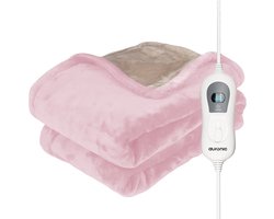 Auronic Elektrische Deken - 160 x 120 cm - 1 Persoons Warmtedeken - 3 Warmtestanden met Timer - Verwarmingsdeken - Roze