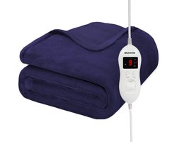 Auronic Elektrische Deken - 160 x 120 cm - 1 Persoons Warmtedeken - 9 Warmtestanden - Verwarmingsdeken - Blauw