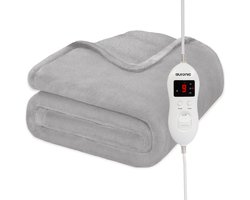Auronic Elektrische Deken - 160 x 120 cm - 1 Persoons Warmtedeken - 9 Warmtestanden - Verwarmingsdeken - Licht Grijs