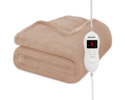 Auronic Elektrische Deken - 160 x 120 cm - 1 Persoons Warmtedeken - 9 Warmtestanden - Verwarmingsdeken - Lichtbruin