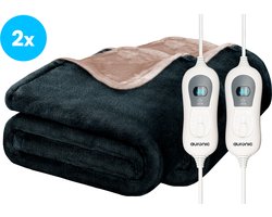 Auronic Elektrische Deken - 160 x 120 cm - Duo Pack - 1 Persoons Warmtedeken - 3 Warmtestanden - Verwarmingsdeken - Antraciet