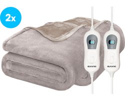 Auronic Elektrische Deken - 160 x 120 cm - Duo Pack - 1 Persoons Warmtedeken - 3 Warmtestanden - Verwarmingsdeken - Taupe