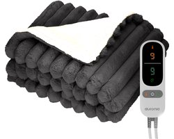 Auronic Elektrische Deken - 160 x 120cm - 1 Persoons Warmtedeken - 3 Warmtestanden - Verwarmingsdeken - Pluche - Antraciet