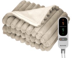 Auronic Elektrische Deken - 160 x 120cm - 1 Persoons Warmtedeken - 3 Warmtestanden - Verwarmingsdeken - Pluche - Taupe