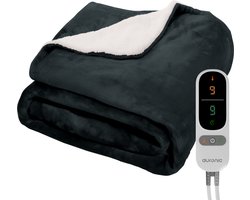 Auronic Elektrische Deken - 180 x 130 cm - 1 Persoons Warmtedeken - 9 Warmte en Timerstanden - Verwarmingsdeken - Sherpa Fleece - Antraciet