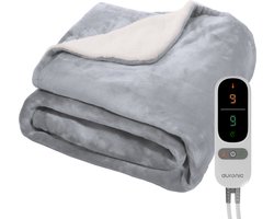 Auronic Elektrische Deken - 180 x 130 cm - 1 Persoons Warmtedeken - 9 Warmte en Timerstanden - Verwarmingsdeken - Sherpa Fleece - Grijs