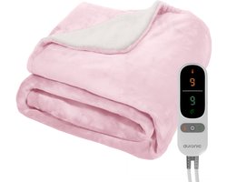 Auronic Elektrische Deken - 180 x 130 cm - 1 Persoons Warmtedeken - 9 Warmte en Timerstanden - Verwarmingsdeken - Sherpa Fleece - Roze