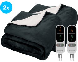 Auronic Elektrische Deken - 180 x 130 cm - Duo Pack - 1 Persoons Warmtedeken - 9 Warmtestanden - Verwarmingsdeken - Sherpa Fleece - Antraciet
