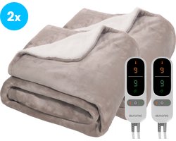 Auronic Elektrische Deken - 180 x 130 cm - Duo Pack - 1 Persoons Warmtedeken - 9 Warmtestanden - Verwarmingsdeken - Sherpa Fleece - Taupe