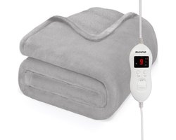 Auronic Elektrische Deken - 200 x 150 cm - 2 Persoons Warmtedeken - 9 Warmtestanden - Verwarmingsdeken - Licht Grijs