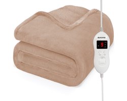 Auronic Elektrische Deken - 200 x 150 cm - 2 Persoons Warmtedeken - 9 Warmtestanden - Verwarmingsdeken - Lichtbruin