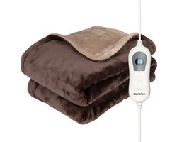 Auronic Elektrische Deken - 200 x 180 cm - 2 Persoons Warmtedeken - 3 Warmtestanden met Timer - Verwarmingsdeken - Bruin