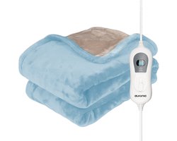 Auronic Elektrische Deken - 200 x 180 cm - 2 Persoons Warmtedeken - 3 Warmtestanden met Timer - Verwarmingsdeken - Lichtblauw