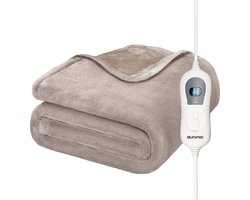 Auronic Elektrische Deken - 200 x 180 cm - 2 Persoons Warmtedeken - 3 Warmtestanden met Timer - Verwarmingsdeken - Taupe
