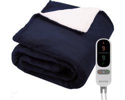 Auronic Elektrische Deken - 200 x 180 cm - 2 Persoons Warmtedeken - 9 Warmte en Timerstanden - Verwarmingsdeken - Sherpa Fleece - Blauw