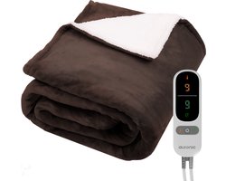 Auronic Elektrische Deken - 200 x 180 cm - 2 Persoons Warmtedeken - 9 Warmte en Timerstanden - Verwarmingsdeken - Sherpa Fleece - Bruin