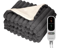 Auronic Elektrische Deken - 200 x 180cm - 2 Persoons Warmtedeken - 3 Warmtestanden - Verwarmingsdeken - Pluche - Antraciet