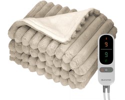 Auronic Elektrische Deken - 200 x 180cm - 2 Persoons Warmtedeken - 3 Warmtestanden - Verwarmingsdeken - Pluche - Taupe